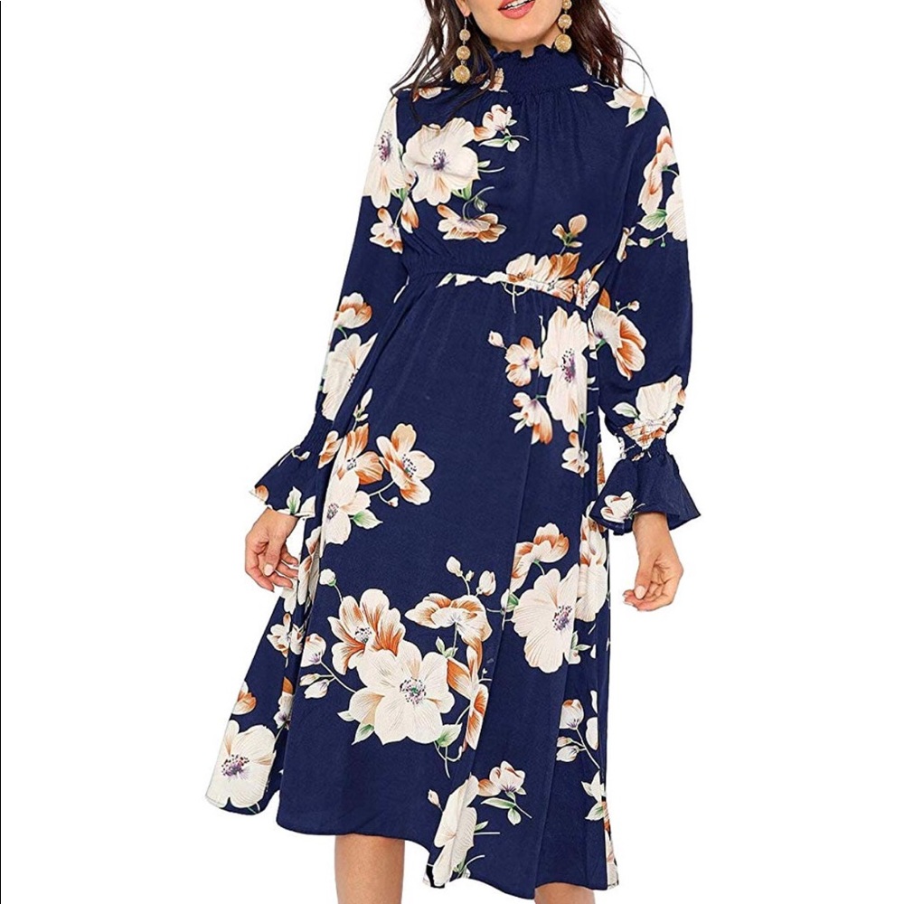 Floral dress mock neck, long sleeve